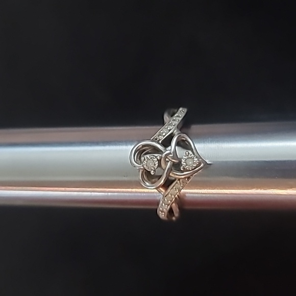 925 Sterling Silver 2 Heart Ring Size 6.5-7 - Picture 5 of 10